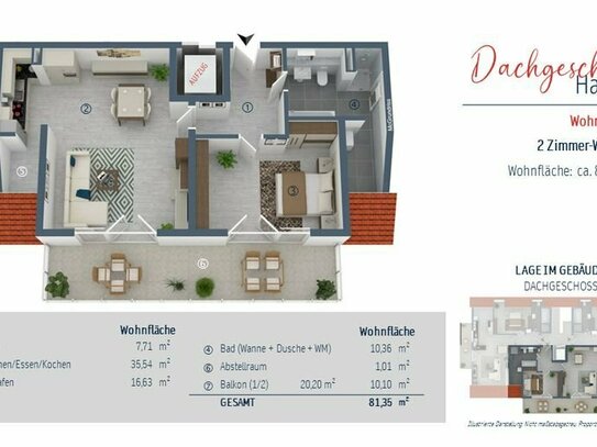 Ganz oben wohnen: Große 2-Zimmer-Dachschosswohnung mit XL-Balkon