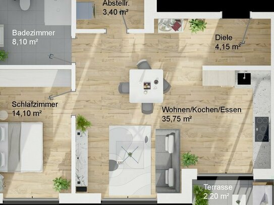 Haus A, Wohnung 3, Erdgeschoss, 2-Zimmer