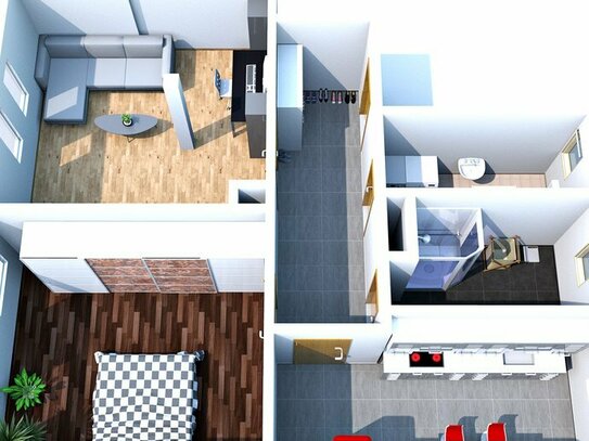 2-Raum DG-Wohnung mit Einbauküche auf Wunsch