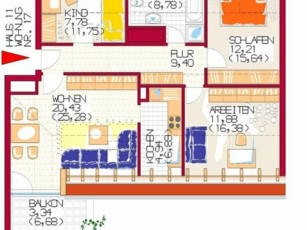 4 Zimmer DG Wohnung mit Balkon