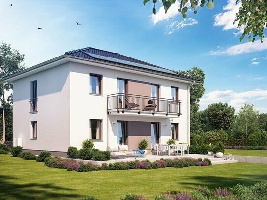 Neubau Zweifamilienhaus mit Doppelgarage und PV-Anlage in ländliche Wohnlage.
