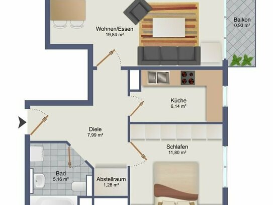 Neu renoviert: hübsche 2-Zimmer-Wohnung mit kleinem Balkon