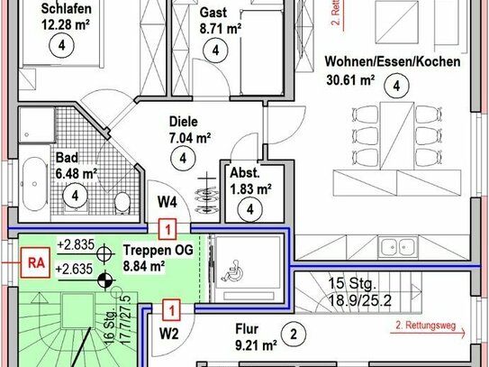 Neubau 3-Zi Eigentumswohnung Nr. 4 mit 71,36m² im 1.OG in Mettlach-Keuchingen
