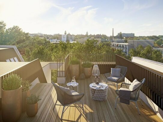 Berliner Traum-Penthouse: Dachterrasse mit Panoramablick über die Dächer Friedenaus