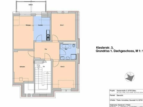 4- Raum Wohnung mit hochwertiger Ausstattung und großem Balkon