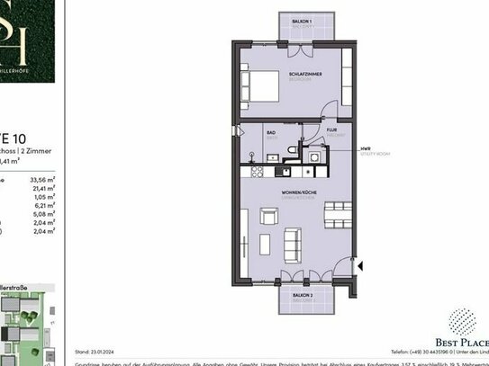 NEU: Ruhige 2-Zimmer-Wohnung mit 2 Balkone und Tageslicht-Badezimmer
