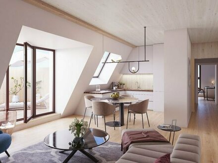 Familienparadies im Dachgeschoss: 5-Zimmer-Wohnung mit 2 Balkonen und großzügiger Wohnküche im Holzhybridneubau (KfW 40…
