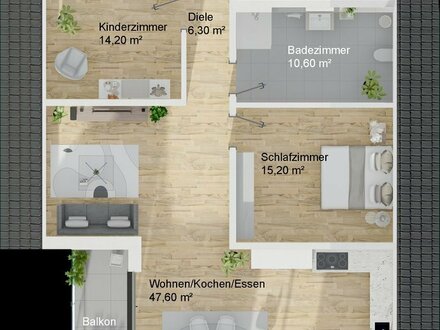 Haus B, Wohnung 20, Dachgeschoss, 3-Zimmer