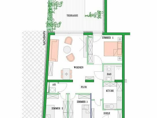 4-Zimmer Eigentumswohnung mit Gartenanteil und Einbauküche
