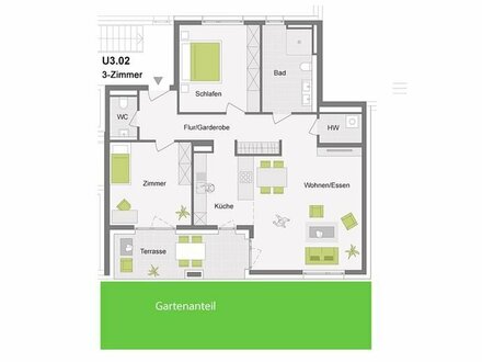 3-Zimmerwohnung 105 m² Erdgeschoss