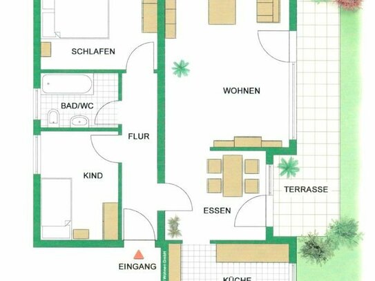 Vermietete 3 ZKB-Wohnung * kernsaniert * 80 m² Wfl. mit Terrasse, Gartenanteil, Garage + Stellplatz