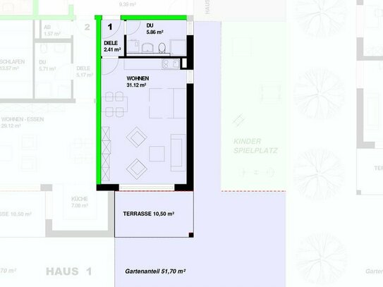 Neubau: 1-Zimmer Erdgeschoss mit Terrasse in Steinen - Höllstein Nr.1