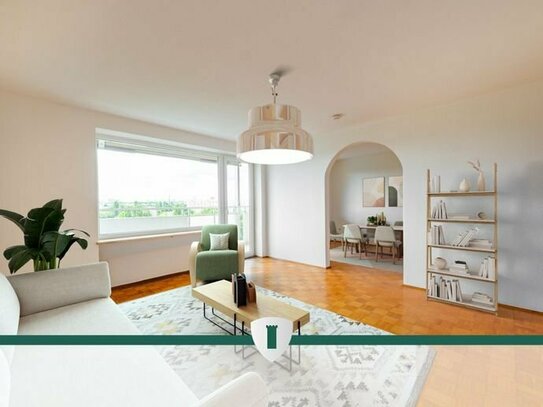 KENSINGTON-Exklusiv-helle 3-Zimmer-Wohnung großzügigen Südbalkon mit Panoramablick über München und die Berge.