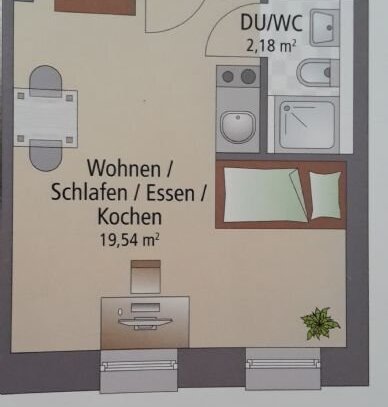 Schöne, möblierte 1-Zi.-Whg. (21,7 m2) in Erlangen / Zollhausviertel zu vermieten (nur an Student/-in - mit Immatrikula…