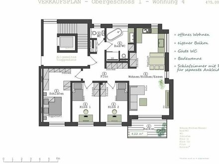 Hochwertige Eigentumswohnung, 4 Zimmer mit Balkon, 107,93 m²