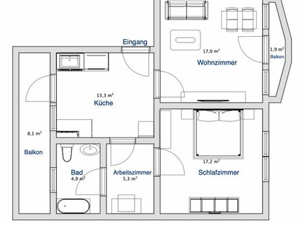 Schöne 2,5-Zimmer-Wohnung mit Sonnenbalkon und EBK in Fischbach