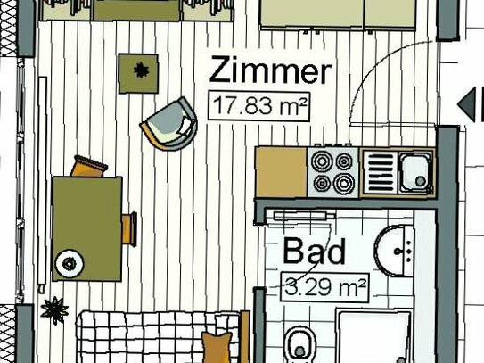 1-Zimmer Wohnung (Single Flat) in Neu-Ulm zu vermieten