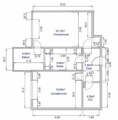 Verkaufe eine 2 Zimmer Wohnung 62,5m², mit Balkon ~ 7m², und Stellplatz, **vermietet**