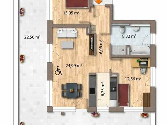 WE08: Schöne 3 Zimmer Wohnung mit Balkon und Einbauküche