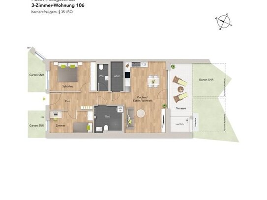 Barrierefreie 3-Zi-Erdgeschosswohnung mit Garten - WE106