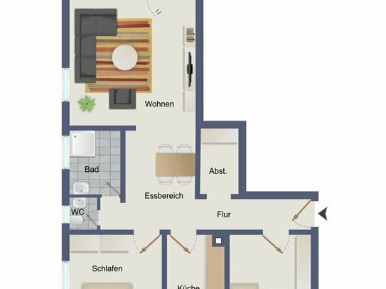 Schön geschnittene 3- Zimmer Wohnung mit einem Balkonen