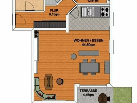 Großzügige und helle 3-Raum EG-Wohnung mit Terrasse & Gartenanteil in Grüna