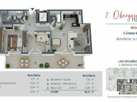 XXL-Balkon nach Südwesten: Perfekte 3-Zimmerwohnung