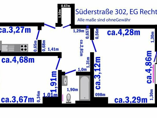 2Zi.-Whg, mit Balkon, ca. 54,88 m², Einbauküche, Bad mit Wanne