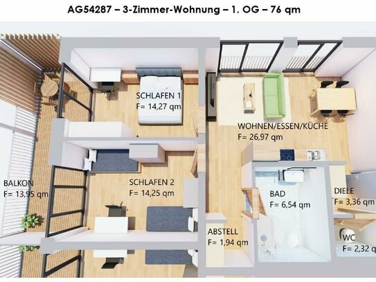 Möblierte, schöne 3-Zimmer-Wohnung mit Balkon im 1. OG in Kaufbeuren