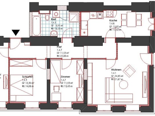 große 4-Raum Altbauwohnung mit Balkon nähe Stadtzentrum