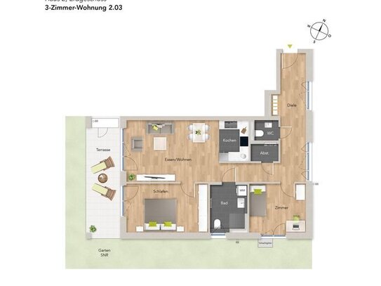 3-Zi-Erdgeschosswohnung mit Terrasse #203