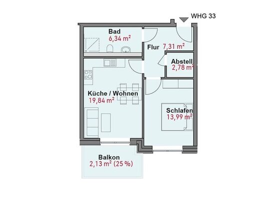 Wohnungstyp 2, Wohnung 33, Haus 1