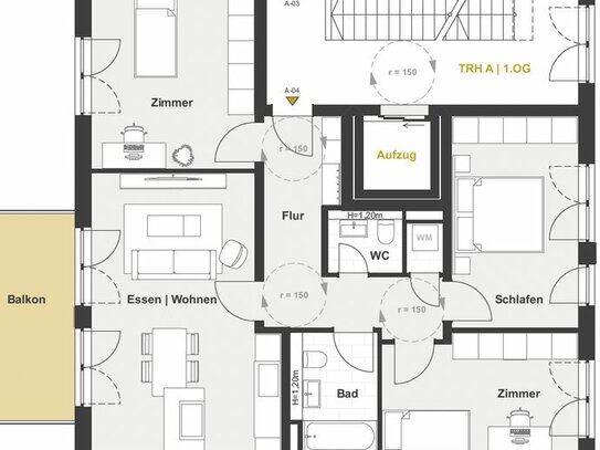 A-04 1. Obergeschoss 4-Zimmer Etagenwohnung mit Balkon