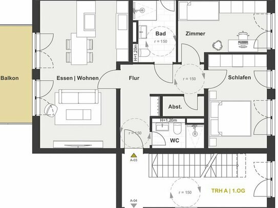 A-03 1. Obergeschoss 3-Zimmer Etagenwohnung mit Balkon