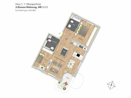 Investieren Sie jetzt in die Zukunft: barrierefreie 3-Zi-Wo mit Balkon - WE111