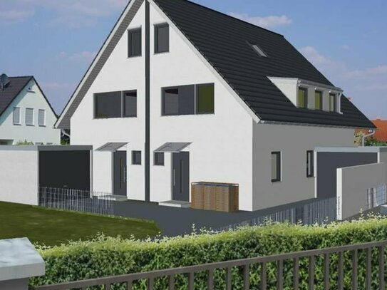 Baugrundstück für Doppelhaushälfte mit Planung und Baugenehmigung.