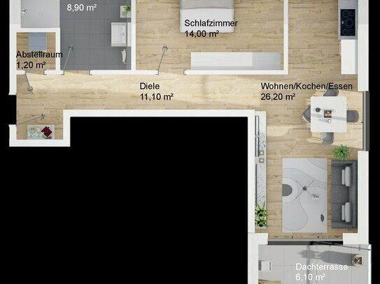 RESERVIERT! Haus A, Wohnung 9, Dachgeschoss, 2-Zimmer