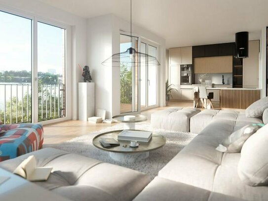 Penthouse Living mit Wasserblick: 4-Zimmer-Neubau-Wohnung auf Insel Eiswerder + Stellplatz + Aufzug