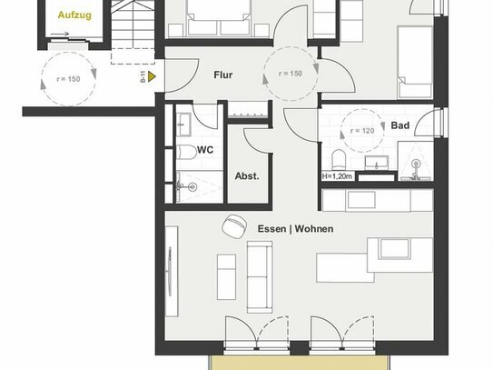 B-11 2.Obergeschoss 3-Zimmer Etagenwohnung mit Balkon