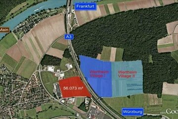 Wertheim Village: Zu erwerbende Gewerbehalle noch nicht vorhanden, mit dem letzten Gewerbegrundstück liegt direkt ne...