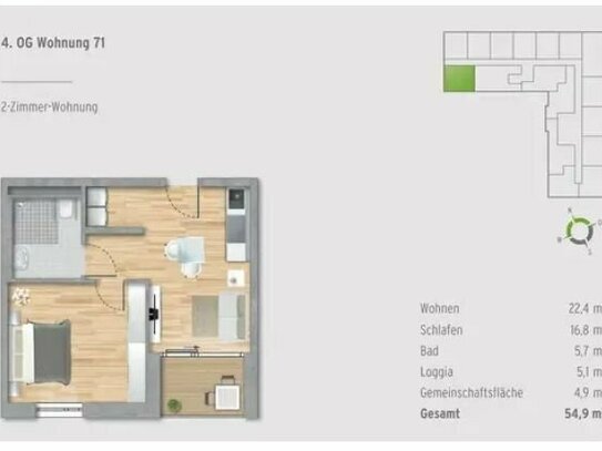 Mieter ab 60 Jahren: 2-Zimmer-Wohnung in neuer Seniorenwohnanlage, optional mit Betreuungsleistung