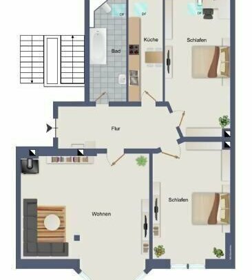 Große 3-Zimmerwohnung im DG, nähe Petersberg, Bundesarbeitsgericht, Gutenbergplatz