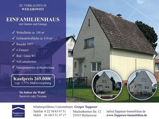 RESERVIERT! Freistehendes Einfamilienhaus mit Garage und großem Gartenarial