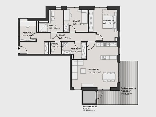 Dachterrasse mit Blick ins Grüne - 3,5 Zimmerwohnung H1 WE13