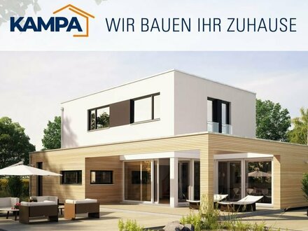 Elegante Holzbau-Architektur Flachdachhaus KAMPA Selbstversorgerhaus mit viel Licht und Freiraum