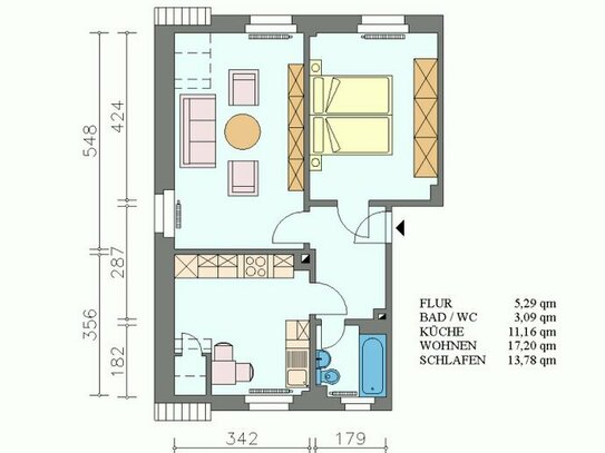 Schöne 2-Raum-Wohnung mit Wohnküche