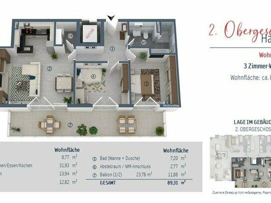 Perfekte 3-ZImmerwohnung mit XXL-Balkon und Bad mit Wanne+Dusche