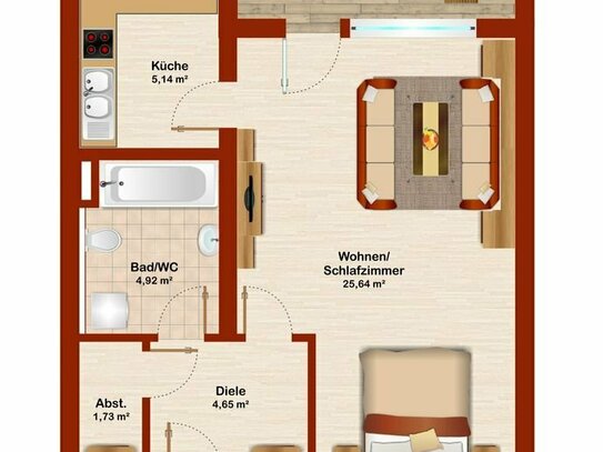 Investoren aufgepasst! Sehr schöne, großzügige Ein-Zimmer-Wohnung mit Keller + Trockenraum, Carport und Balkon mit trau…