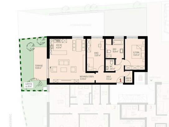 Neubau: 3-Zimmer Erdgeschoss mit Garten im Kanderhof, Binzen Nr.1 - VERKAUFT