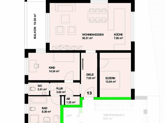 Neubau: 3-Zimmer Obergeschoss mit Balkon in Steinen - Höllstein Nr.13